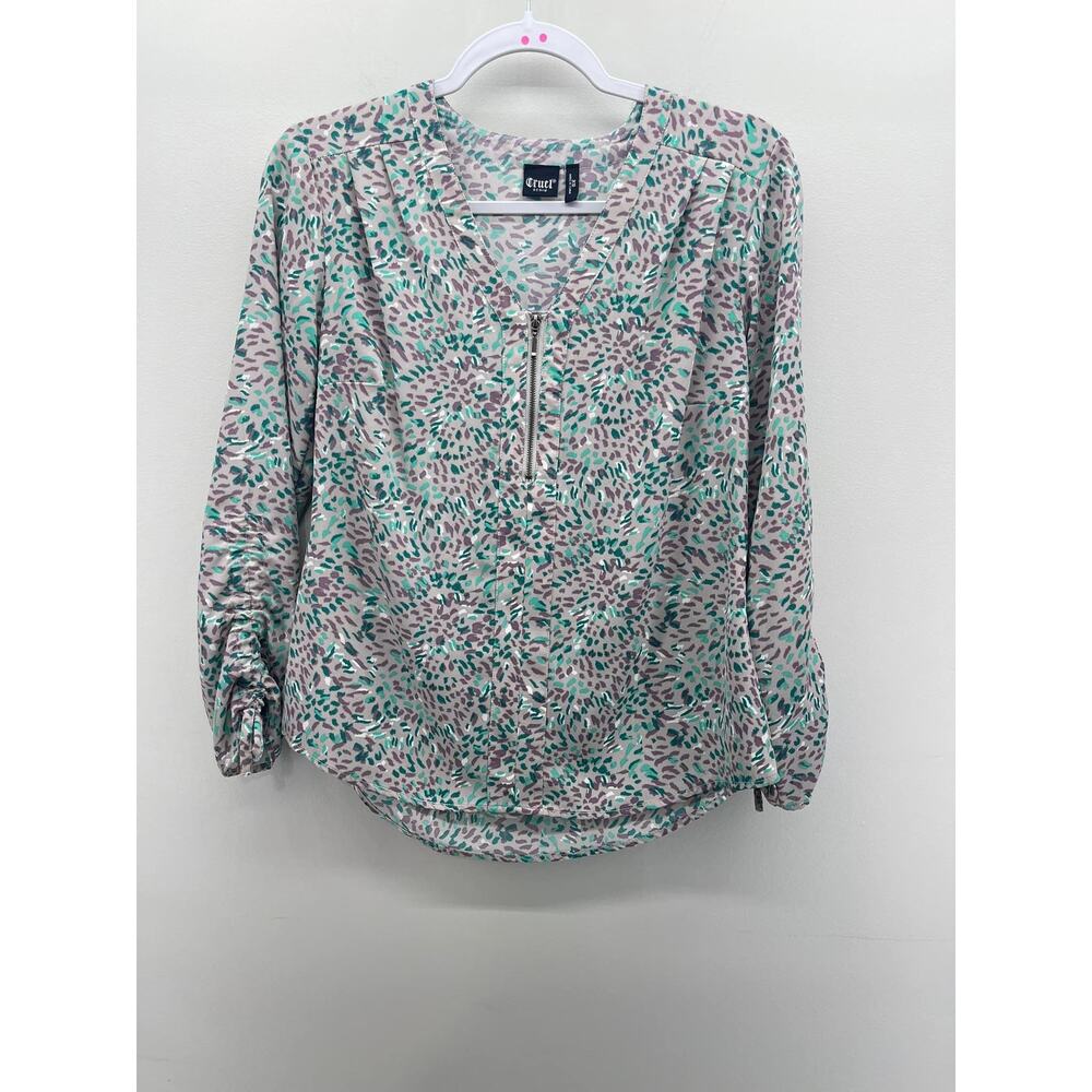 Cruel‎ Denim Lavendar Purple Teal Zip Quarter Zip Blouse